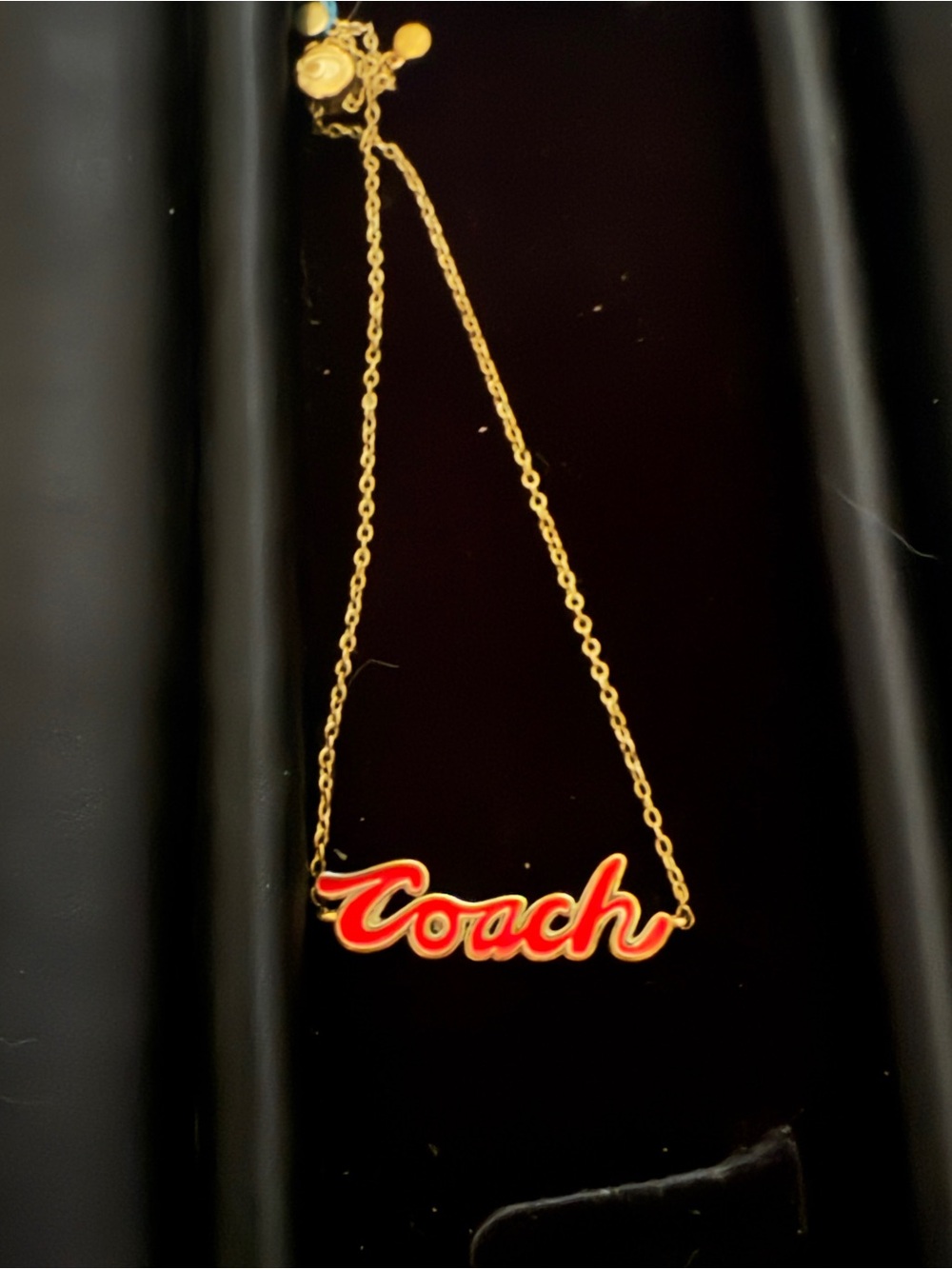 Coach Gold Chain braceletwith Red Script Logo Pendant